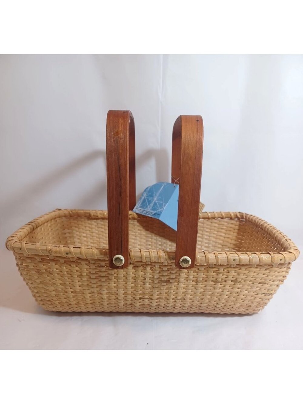Vtg handcrafted Nantucket Gathering Basket Double Swing Handles 14”x10”x4” NOS N - Picture 11 of 12